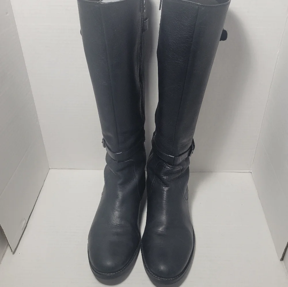 COLE HAAN Black Leather Riding Knee Boots
